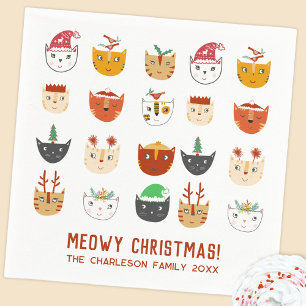 Funny Cat Meowy Christmas Party Napkins