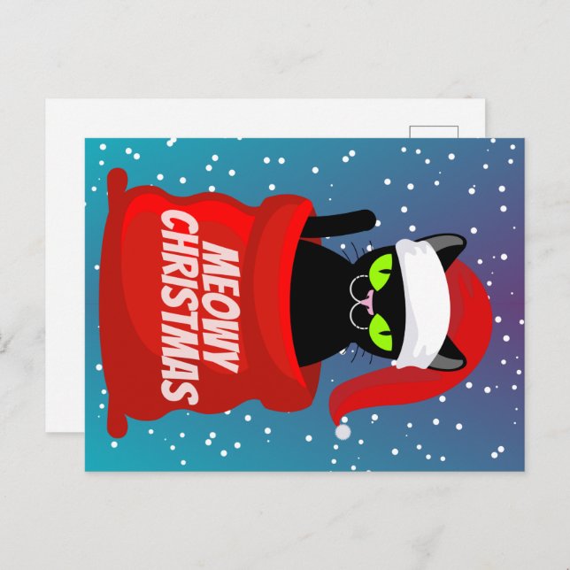 Funny Cat Meowy Christmas Postcard (Front/Back)