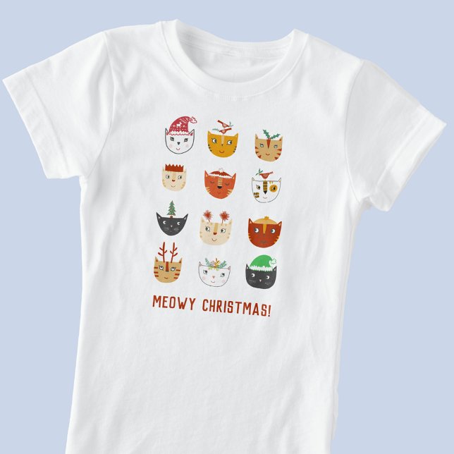 Funny Cat Meowy Christmas T-Shirt (Fun Meowy Christmas cat t-shirt)