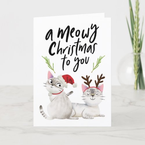 Funny Cat Meowy Christmas To You Holiday Card