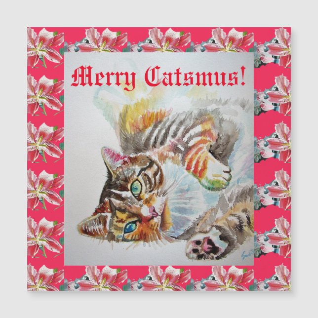 Funny Cat Merry cats Christmas Magnetic Card (Front)