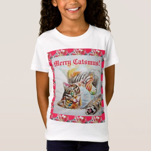 Funny Cat Merry cats Christmas Red Girls T Shirt