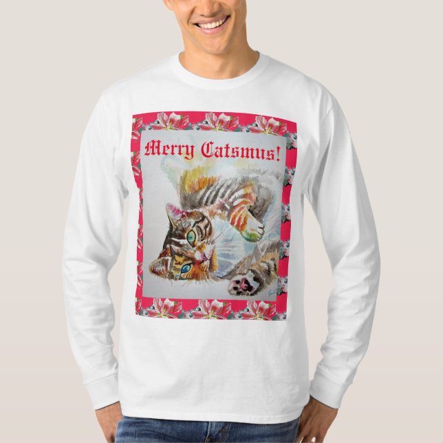 Funny Cat Merry cats Christmas Red Mens T Shirt (Front)