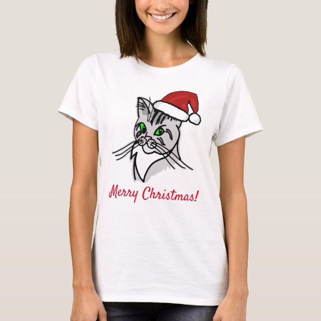 Funny Cat Merry Christmas customizable T-Shirt (Front)