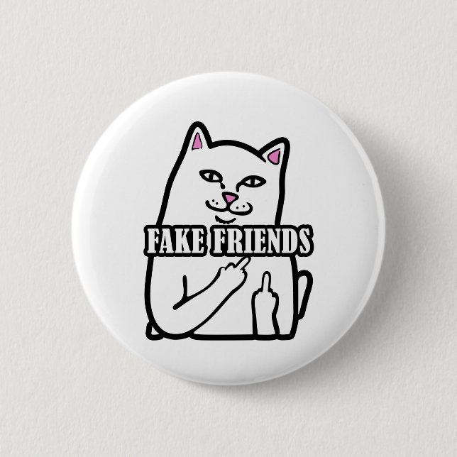 Funny Cat Middle Finger Fake Friends Button (Front)