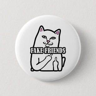 Funny Cat Middle Finger Fake Friends Button