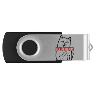 Funny Cat Middle Finger Fake Friends Flash Drive