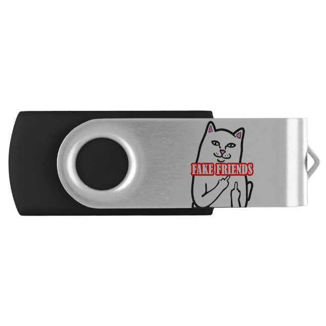 Funny Cat Middle Finger Fake Friends Flash Drive (Front)