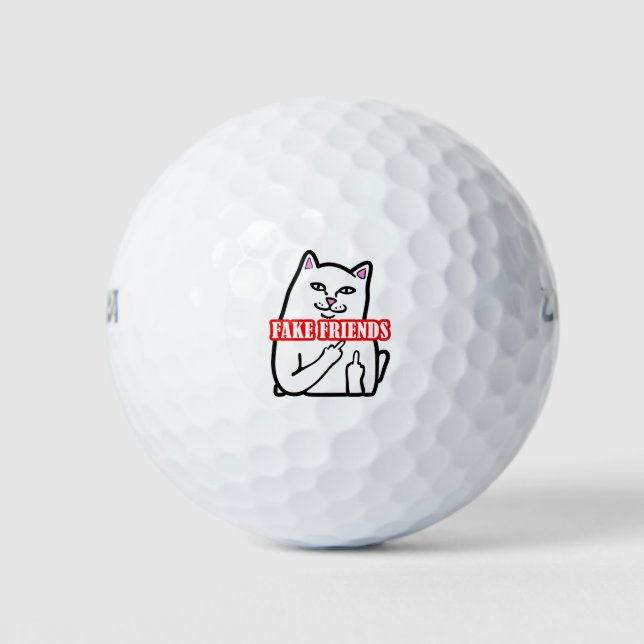 Funny Cat Middle Finger Fake Friends Golf Balls (Front)