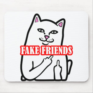 Funny Cat Middle Finger Fake Friends Mouse Pad
