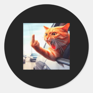 Funny Cat Middle Finger Hilarious Cat In The Car C Classic Round Sticker