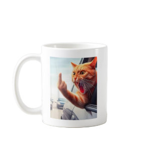 Funny Cat Middle Finger Hilarious Cat In The Car C Coffee Mug