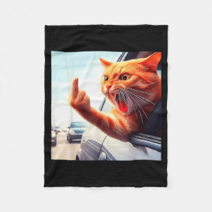 Funny Cat Middle Finger Hilarious Cat In The Car C Fleece Blanket