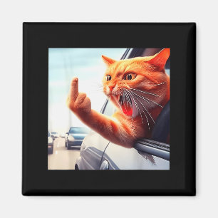 Funny Cat Middle Finger Hilarious Cat In The Car C Magnet