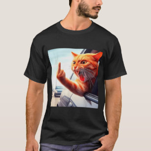 Funny Cat Middle Finger Hilarious Cat In The Car C T-Shirt