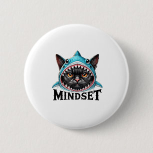 Funny Cat, Mindset Motivational Saying, Shark  Button