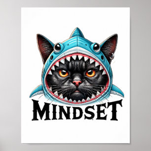 Funny Cat, Mindset Motivational Saying, Shark Poster