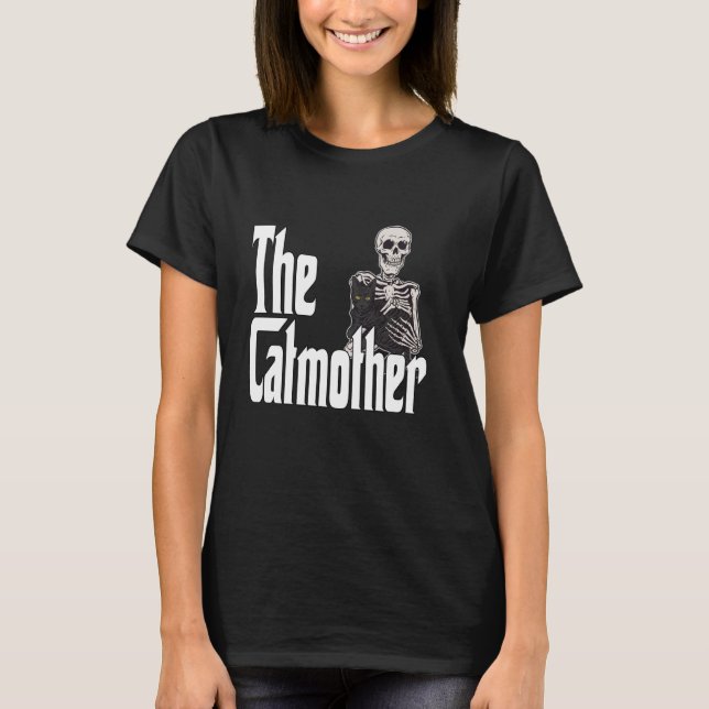 Funny Cat Mom Catmother Skull Black Cat Mother Kit T-Shirt (Front)