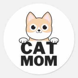 Funny Cat Mom Classic Round Sticker