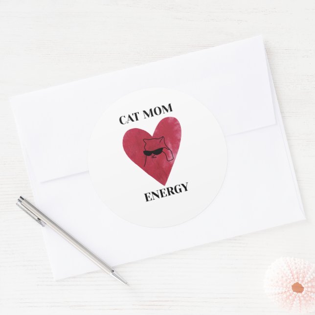Funny Cat Mom Energy Classic Round Sticker (Envelope)