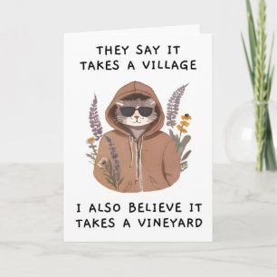 Funny Cat Mom Mother's Day Card, Wine Humor Card