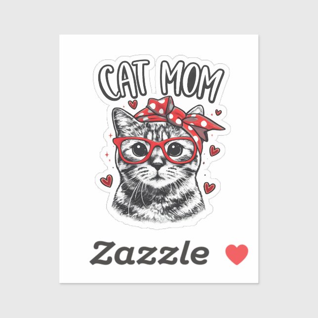Funny Cat Mom with Glasses & Bandana Cute Cat  Sticker (Sheet)