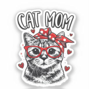 Funny Cat Mom with Glasses & Bandana Cute Cat Sticker