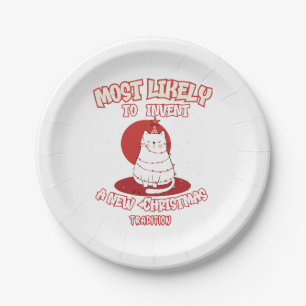 Funny Cat Most Likely To Invent a New Christmas Tr Paper Plates