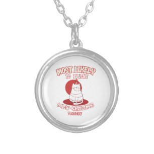Funny Cat Most Likely To Invent a New Christmas Tr Silver Plated Necklace