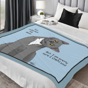 Funny Cat Mother’s Day Gray Cat Blue Fleece Blanket