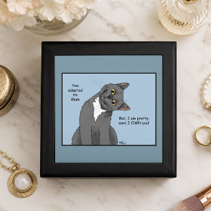 Funny Cat Mother’s Day Gray Cat Blue Gift Box