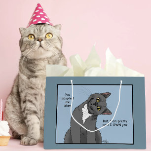 Funny Cat Mother’s Day Gray Cat Blue Large Gift Bag