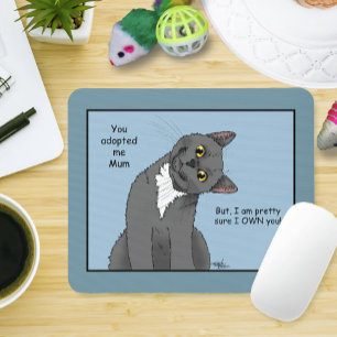 Funny Cat Mother’s Day Gray Cat Blue Mouse Pad