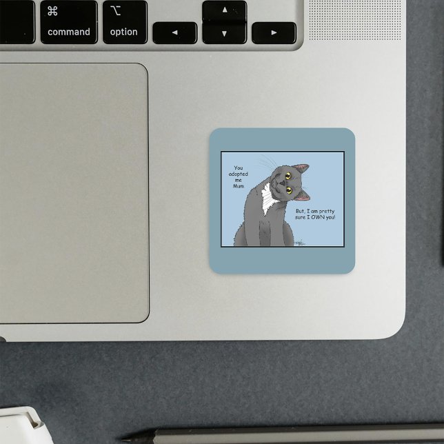 Funny Cat Mother’s Day Gray Cat Blue Square Sticker (Creator Uploaded)