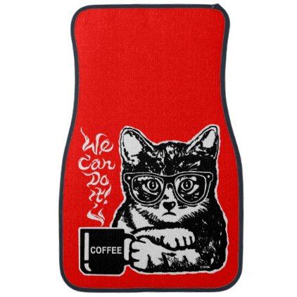 Funny cat motivated by coffee car floor mat