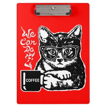 Funny cat motivated by coffee clipboard