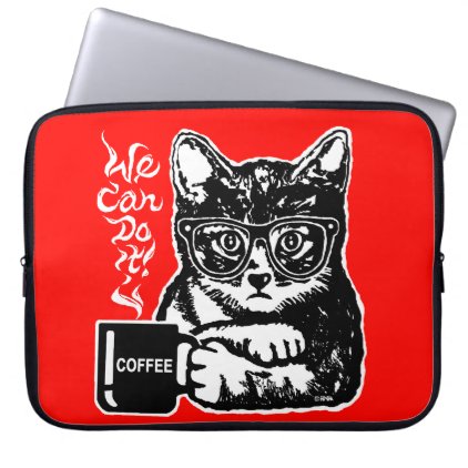 Funny cat motivated by coffee computer sleeve