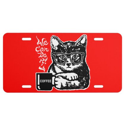 Funny cat motivated by coffee license plate