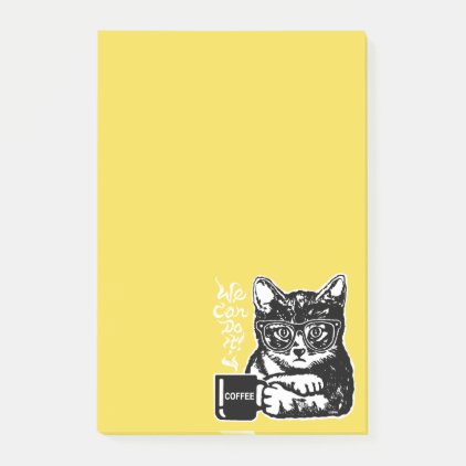 Funny cat motivated by coffee post-it notes