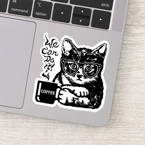 Funny cat motivated by coffee sticker