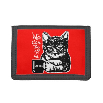 Funny cat motivated by coffee tri-fold wallets