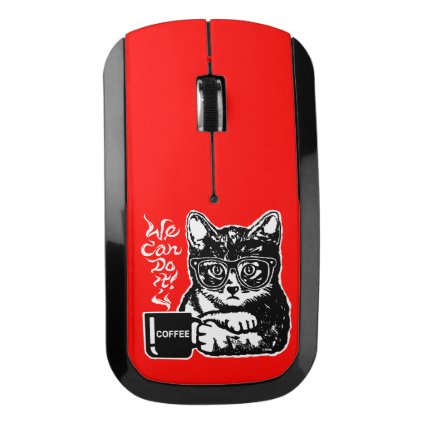 Funny cat motivated by coffee wireless mouse