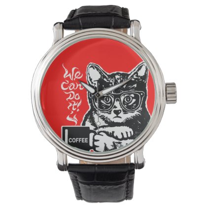 Funny cat motivated by coffee wrist watch