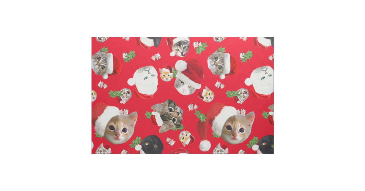 Funny cat mouse and catnip christmas fabric | Zazzle