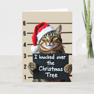 Funny Cat Mugshot Christmas Card Tree Knocker