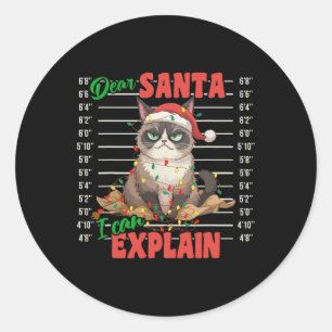 Funny Cat Mugshot Dear Santa I Can Explain Christm Classic Round Sticker