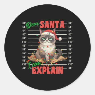 Funny Cat Mugshot Dear Santa I Can Explain Christm Classic Round Sticker