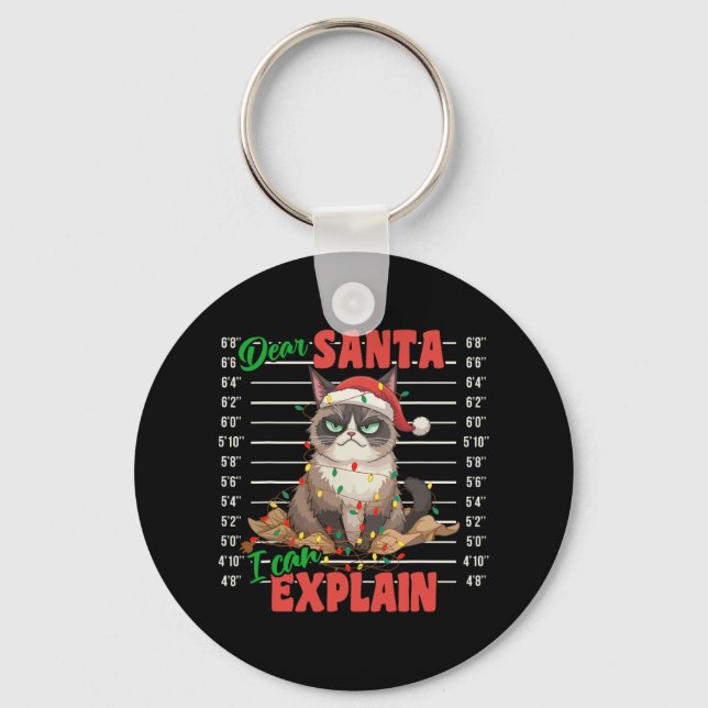 Funny Cat Mugshot Dear Santa I Can Explain Christm Keychain (Front)