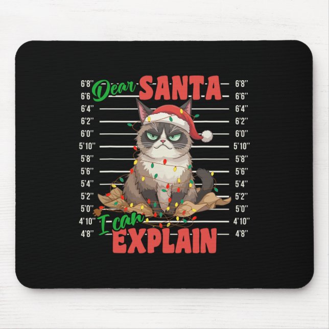Funny Cat Mugshot Dear Santa I Can Explain Christm Mouse Pad (Front)