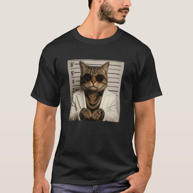 Funny Cat Mugshot Meme T-Shirt (Front)